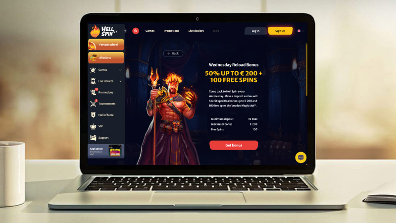 Снимка на безплатните завъртания на главната страница на Казино HellSpin