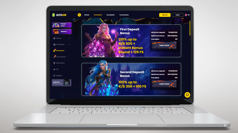 Снимка на безплатните завъртания на главната страница на Казино SlotsGem