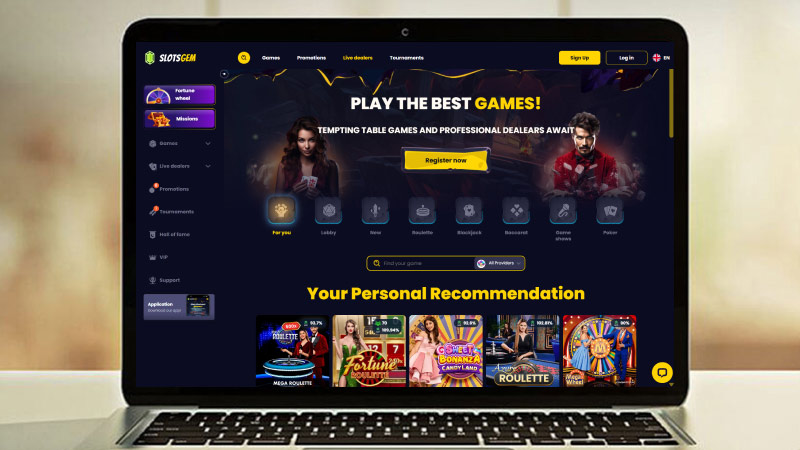 Снимка на главната страница на Казино SlotsGem