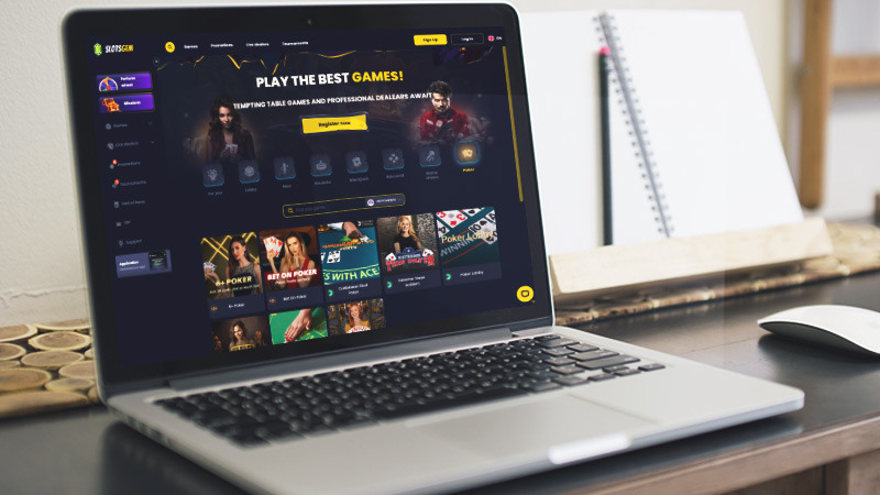 Скрийншот на страницата за покер на живо SlotsGem на екрана на лаптопа
