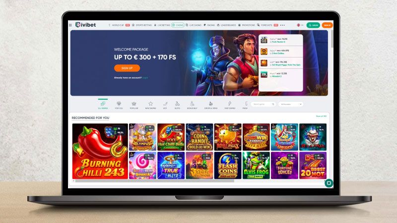 Началната страница на казино Ivibet на екрана на лаптоп