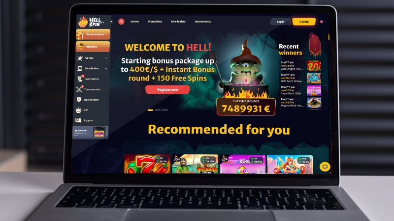 Снимка на главната страница на Казино HellSpin