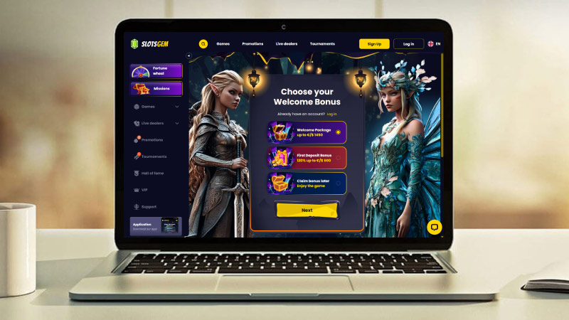 Скрийншот на главната страница на Казино SlotsGem на екрана на лаптопа