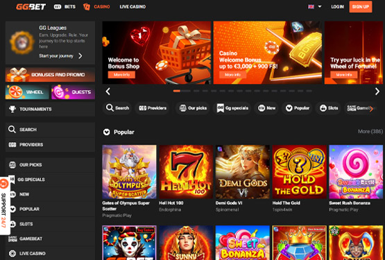 Начална страница на GG.bet Казино