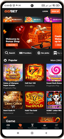 Мобилна екранна снимка на главната страница на GG bet