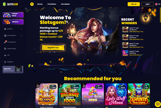 Начална страница на казино Slotsgem
