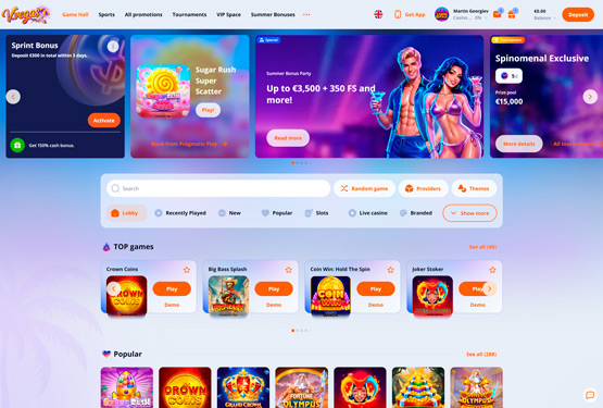 Начална страница на казино Vulkan Vegas