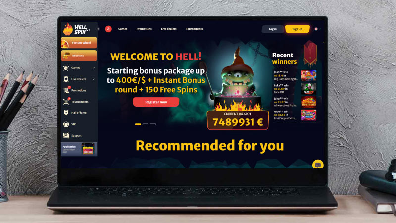 Снимка на главната страница на Казино HellSpin