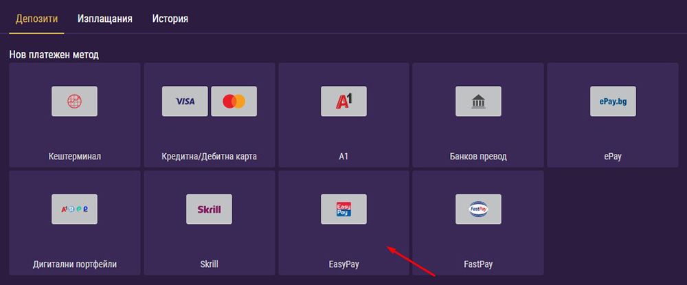 Кликнете върху EasyPay плащане